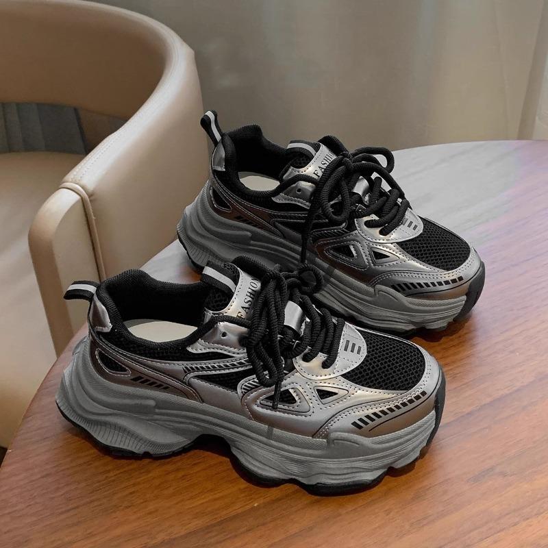 Dad shoes women's velvet black shoes new spring and autumn versatile muffin thick sole heightening casual sports shoes
