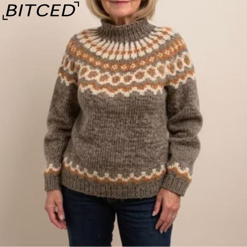 BITCED Women's High-Neck Color-Blocked Oversized Fashion Pullover Sweater