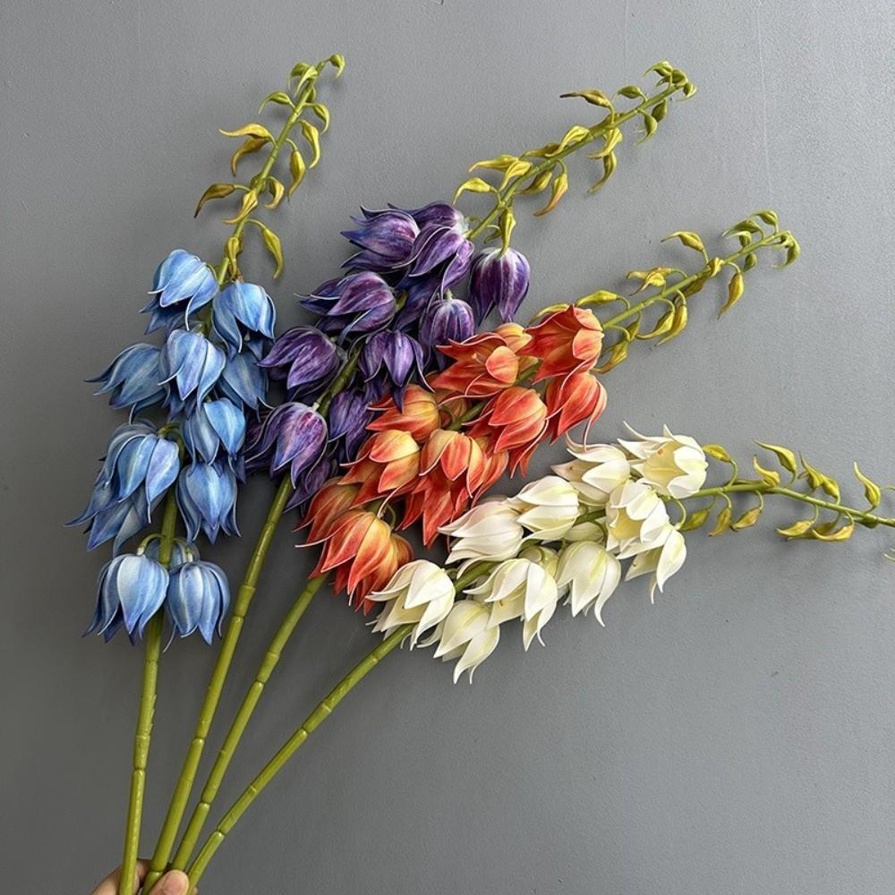 Bell Shaped Artificial Yucca Stem Plastic Realistic Touch Yucca Flower Branch Tall Stem Silk-like Bell Orchid Stem