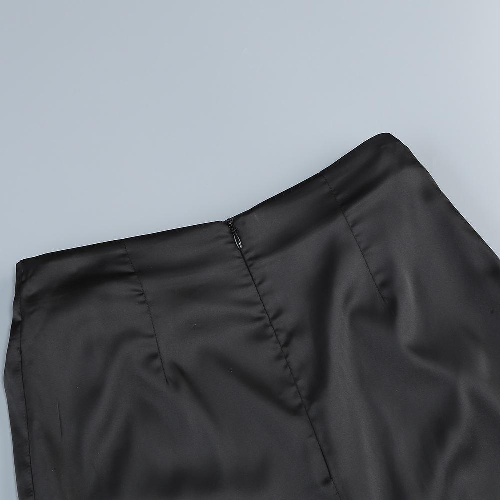 European-American One-Shoulder Black Leather Two-Piece Dress with Slit - Sexy Lace-Up Backless Evening Gown