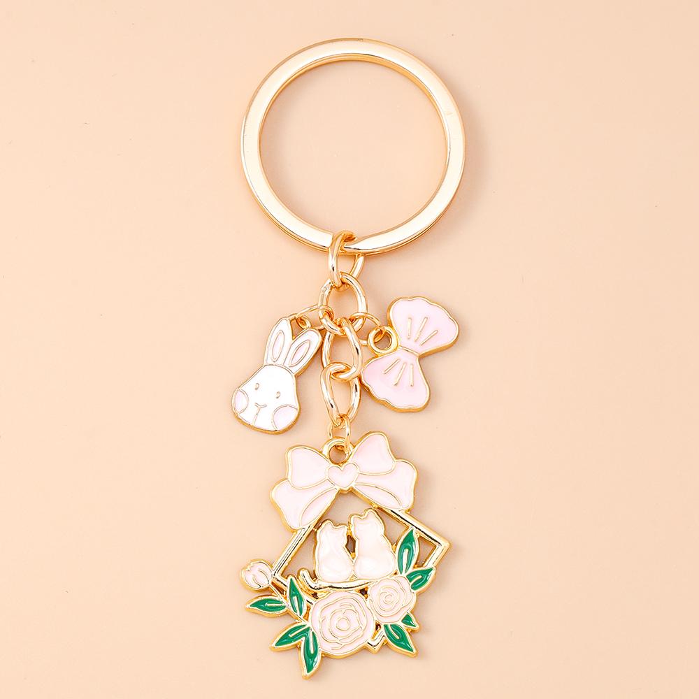 Pretty Flower Wreath Keychain Women Girls Cat Rabbit Butterfly Key Ring Pendants for Handbag Decor DIY Key Chain Jewelry Gifts
