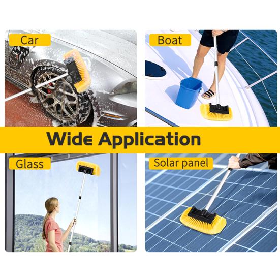 Car Cleaning Brush with Soft Synthetic Bristles Telescopic Handle Built-in Hose Attachment Car Wash Brush