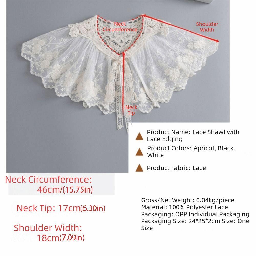 Elegant Cape Embroidered Lace Fake Collar Embroidery Chiffon Small Shawl Floral Korean Style Blouse False Collars Lolita