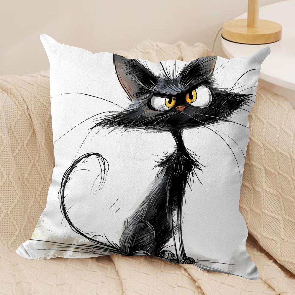 Whimsical Cat Art Cushion Cover Silky Short Plush Invisible Zipper Dustproof Sofa Pillow Case For Home Decor