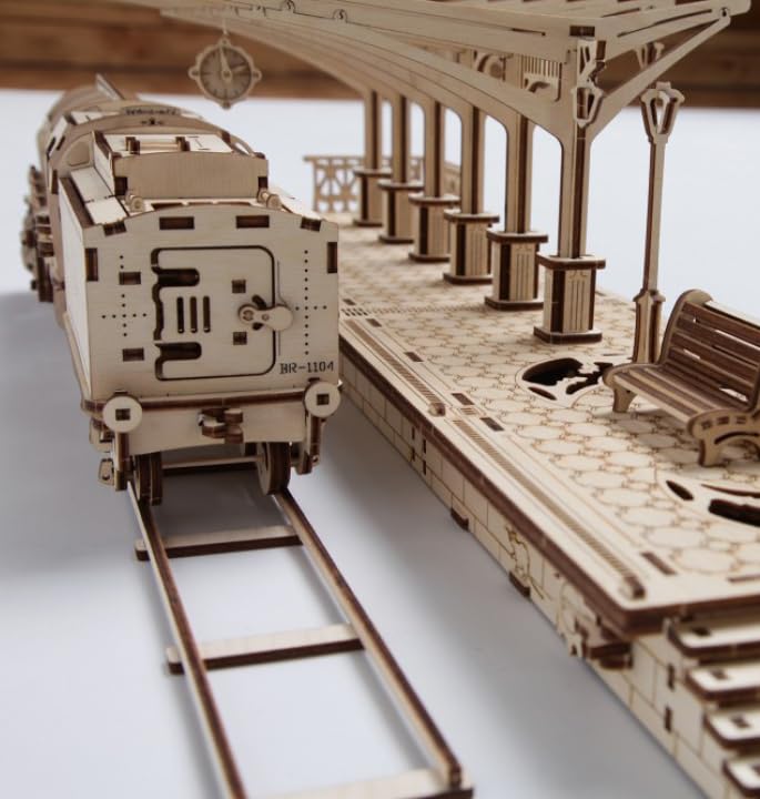 Ugears Railway Platform 70013 Wooden Toy 3D Solid Puzzle Platform;