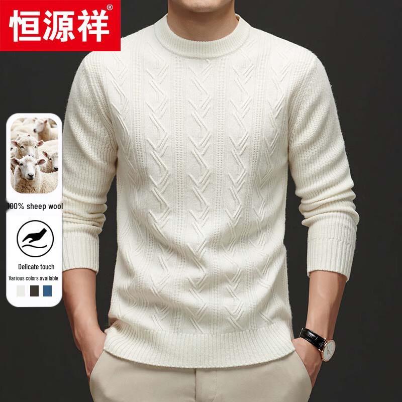 

Hengyuanxiang Men s Thickened 100% Wool Round Neck Sweater 78003 L (175)