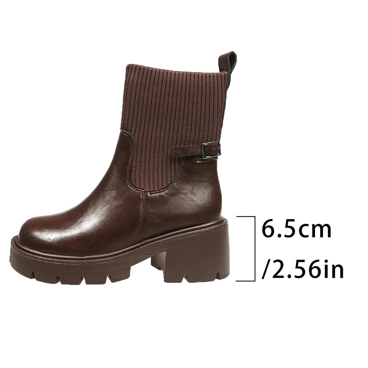 

Женские модные ботинки из кожи и ткани, средние, следуйте за Fang Hei, женские ботильоны, водонепроницаемые, на платформе, высокие 43 светло-коричневого