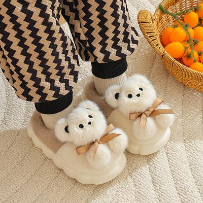 Pantofole invernali per bambini in velluto spesso, calde e morbide, con fondo in cotone a forma di orso