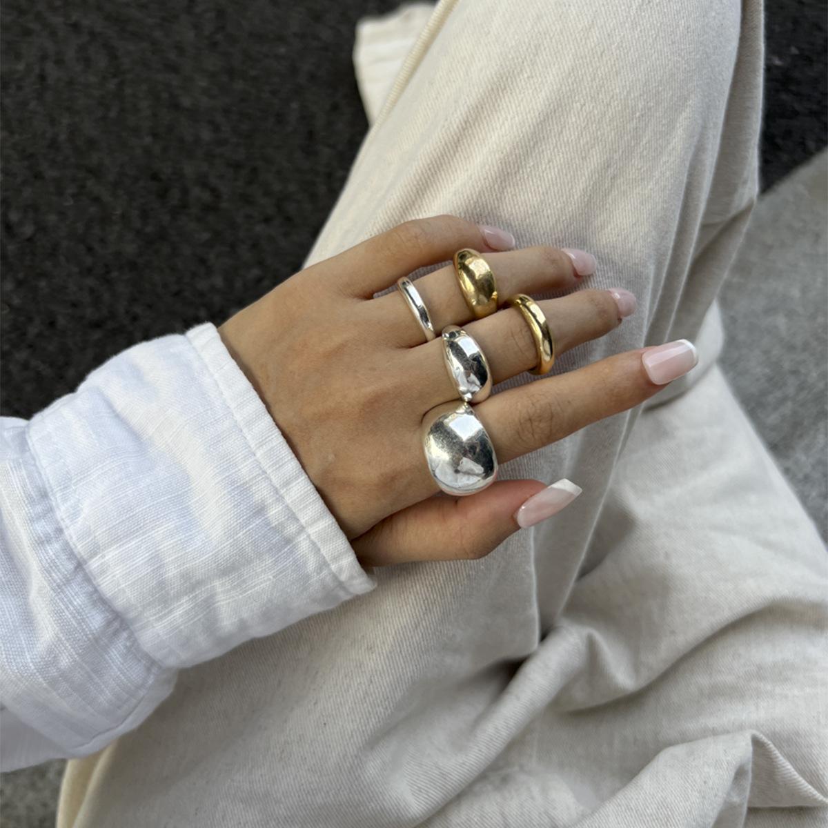 

Simple Wind Metal Smooth Round Ring Rings Stylish Geometric Open Ring Set
