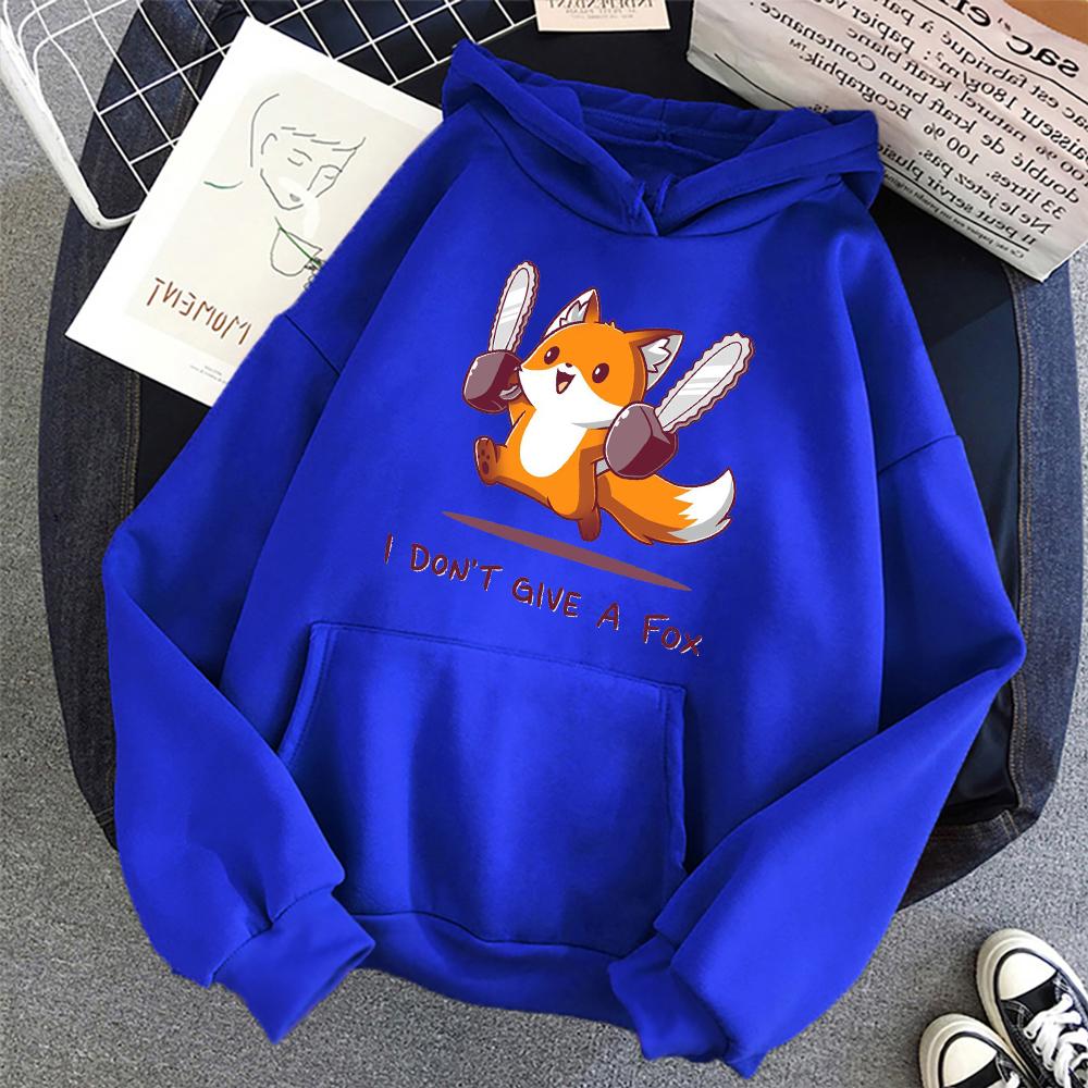 I Don't Give A Fox Cute Animal Kawaii Hoodie Mens Loose Fleece Pullover Hip Hop Hoodies Streetwear Cartoon Women Men Sweatshirts