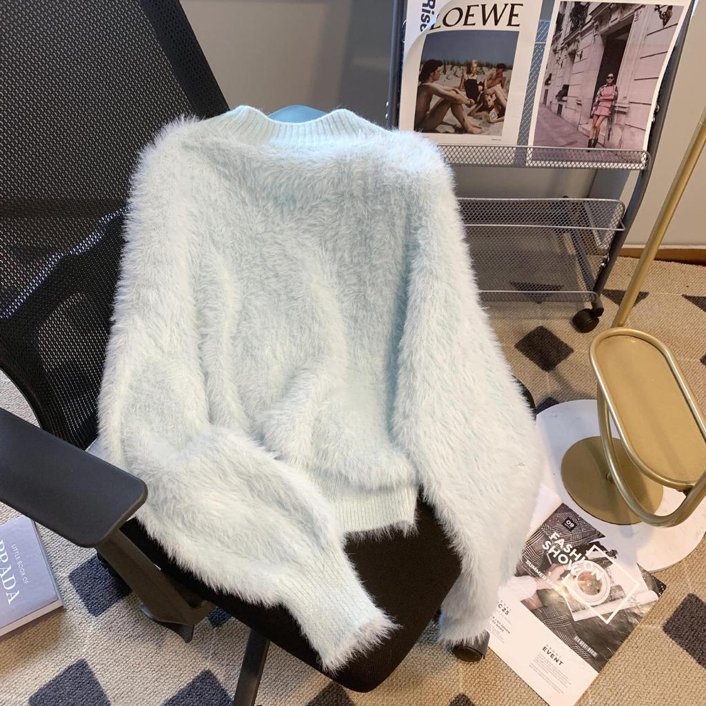 Jarní a podzimní pletený kardigan Imitace norkové fleecové mikiny Sladká barva bonbónu Květinový design Módní Malý invazivní temperament Dámský kabát