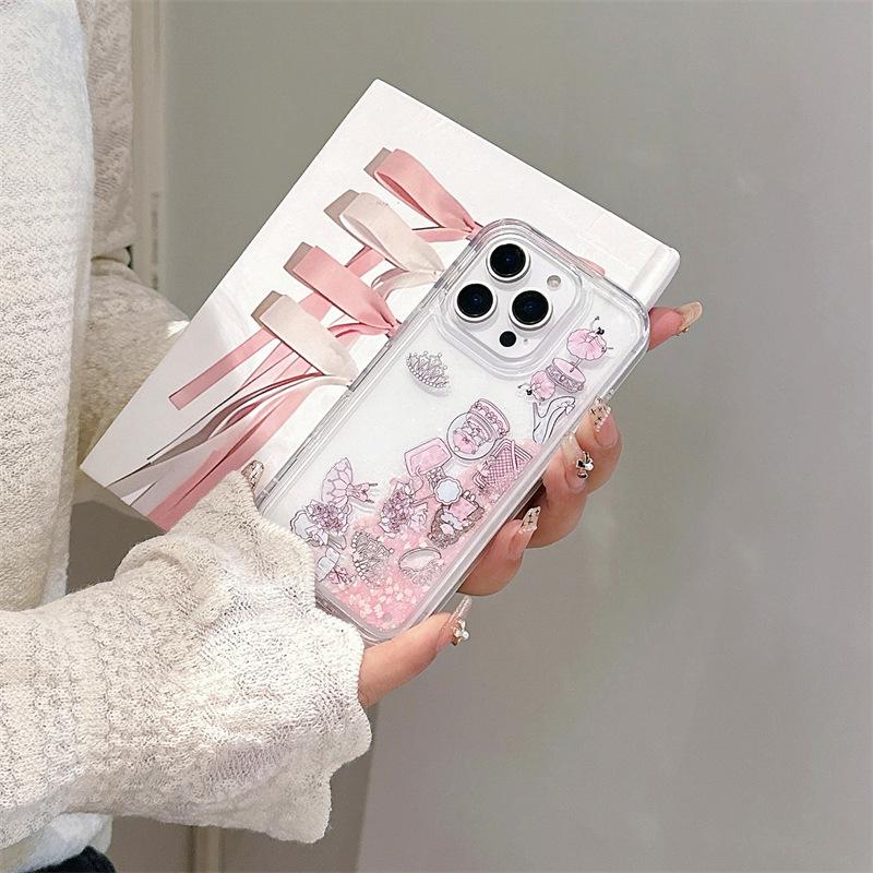 Princess Makeup Bag & Quicksand iPhone 16 Pro Max Case - Cute Apple 15-17 Accessories