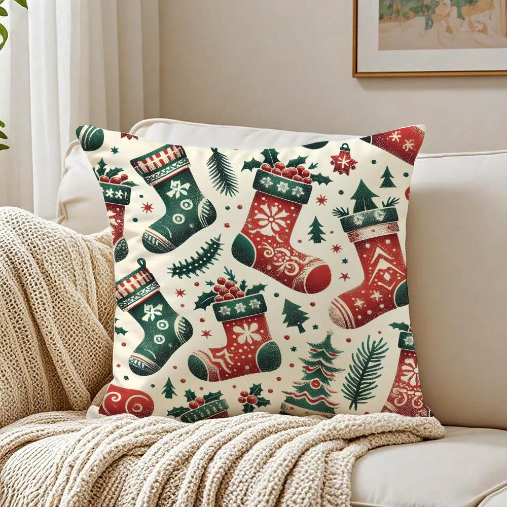 Christmas Stocking  Holiday Cushion Cover Pillowcase Antidustmite living Room Sofa Decor Cushion Room