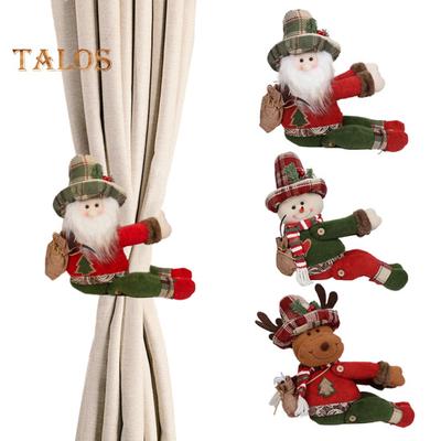 Weihnachtsvorhangschnalle aus Plüsch, Weihnachtsmann, Elch, Schneemann, Vorhang-Raffhalter, für Partys im Home-Office, Vorhanggeländer, Baum