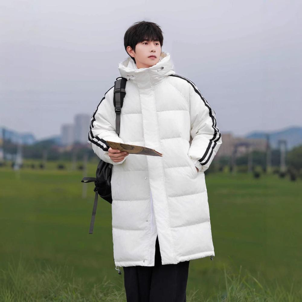 Medium and Long Cotton-padded Clothes for Men's Winter New Trendy Cold-proof Thickened Warm Couple Striped Cotton-padded Jacket