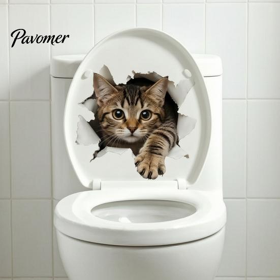 Modern Bathroom Interior Decoration 3D Realistic Cat Toilet Sticker, Waterproof PVC Lid Decal, Removable Easy Apply Seat Stickers Self-adhesive Kitten