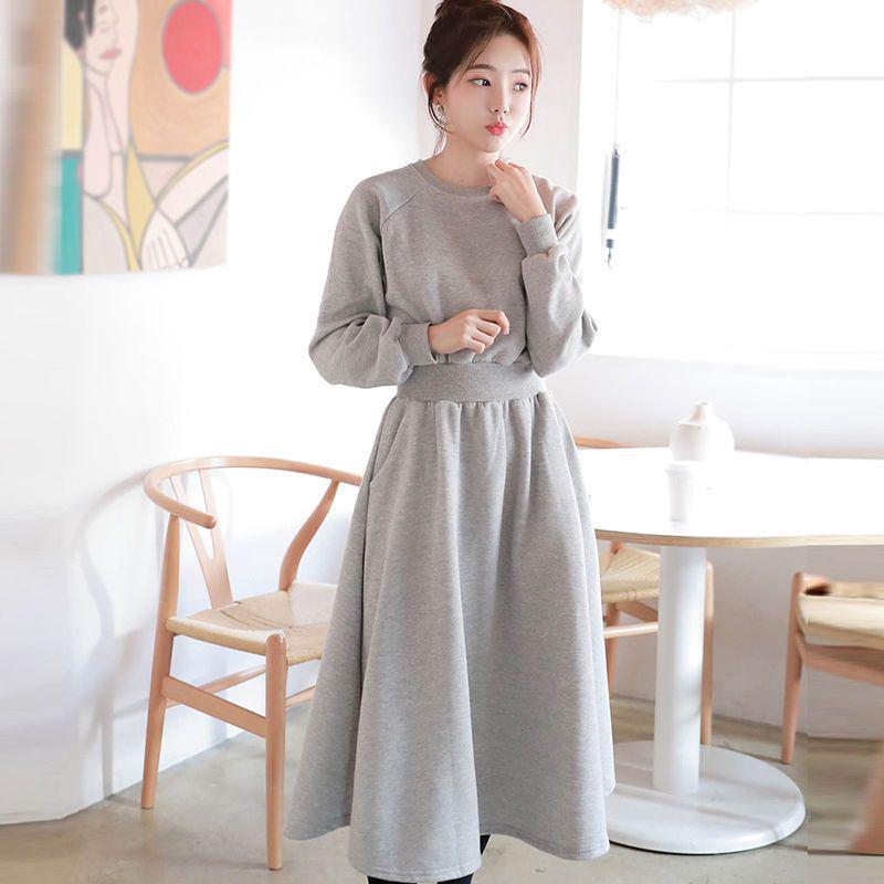 Plus Size Women's Autumn/Winter Plush Hooded Dress with Waist-Cinch, Ankle-Length, Slimming Fit
