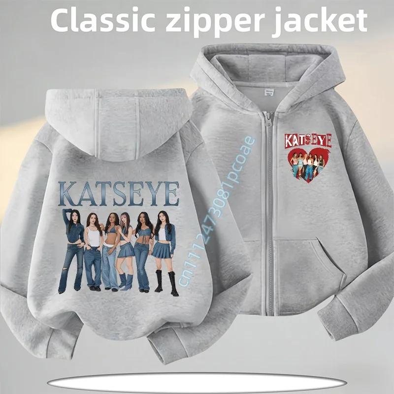 KATSEYE Children's Zippered Pullover Hoodie Boys' Sport Shirt Girls' Casual Top Cartoon Print 2026 New Fall/Winter Coat