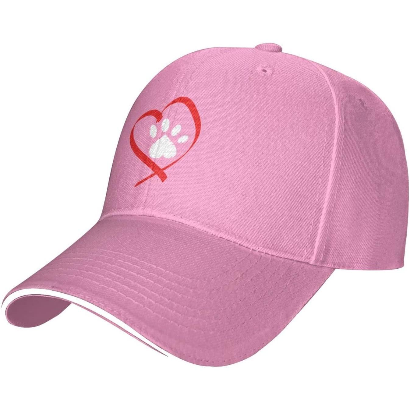 Pet Paw Heart Love Baseball Cap Unisex Polyester Adjustable Outdoor Sports Casual Baseball Cap Adjustable розовый