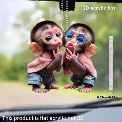 2D Acrylic Cute Monkey Pendant - Multi-Function Car Rearview Mirror, Bag Charm And Home Decoration - Holiday Special