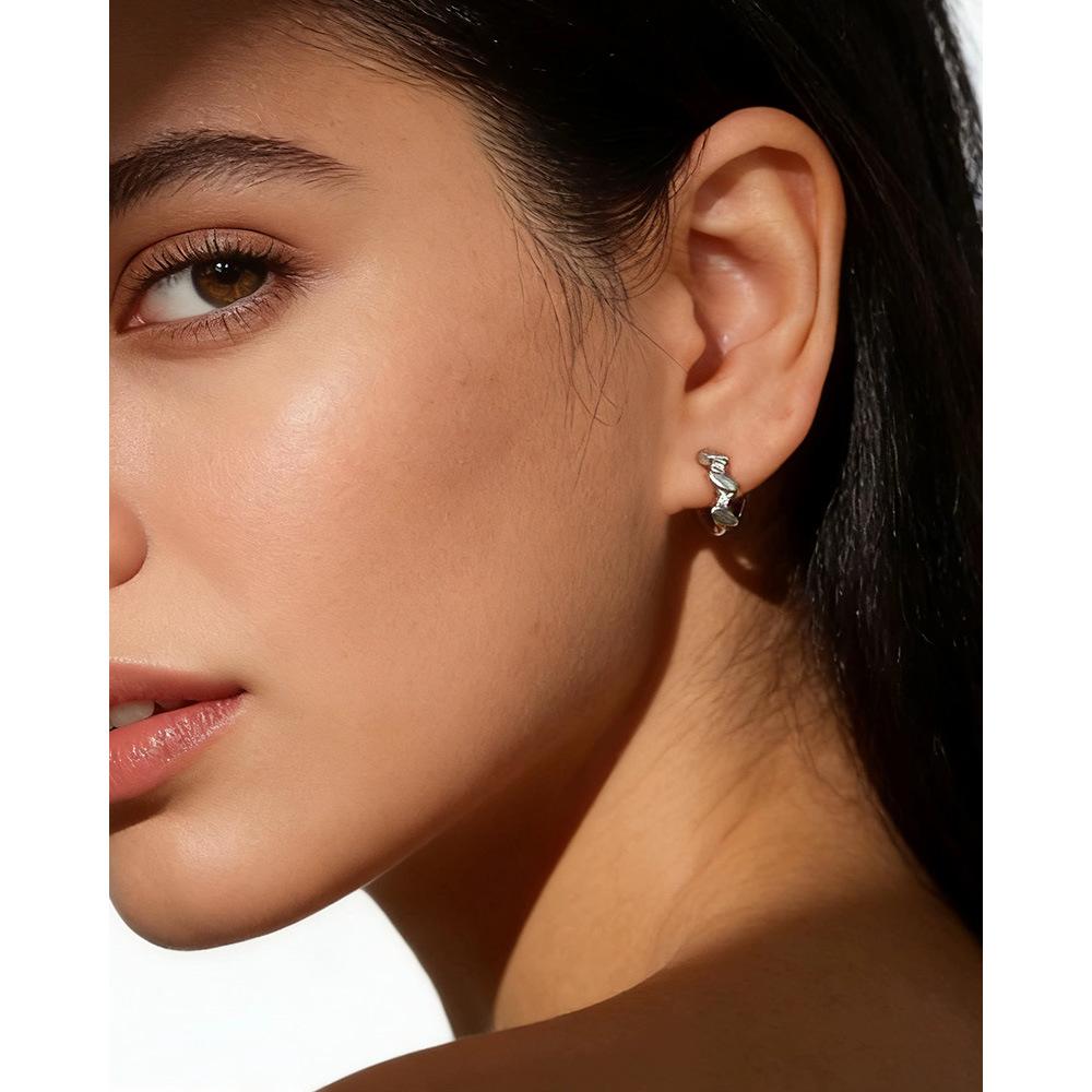 Fashion 925 Sterling Silver Irregular Hoop Earring 18K Gold Plated Minimalist Zircon Hoop Earring Jewelry for Women