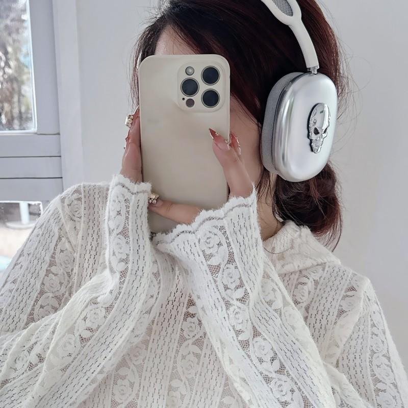 Chrome Skull Design Hard Case Cover AirPods Max Headphones Full Protection Ear Cup Shell