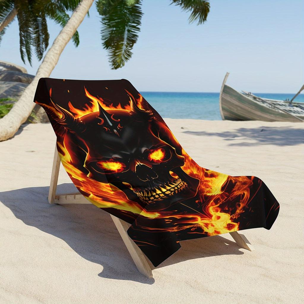 Demon Skull Fire Flame Printed Beach Towel Polyester Soft Quick Dry Large Bath Towel Summer Swimming Pool Surfing Blanket