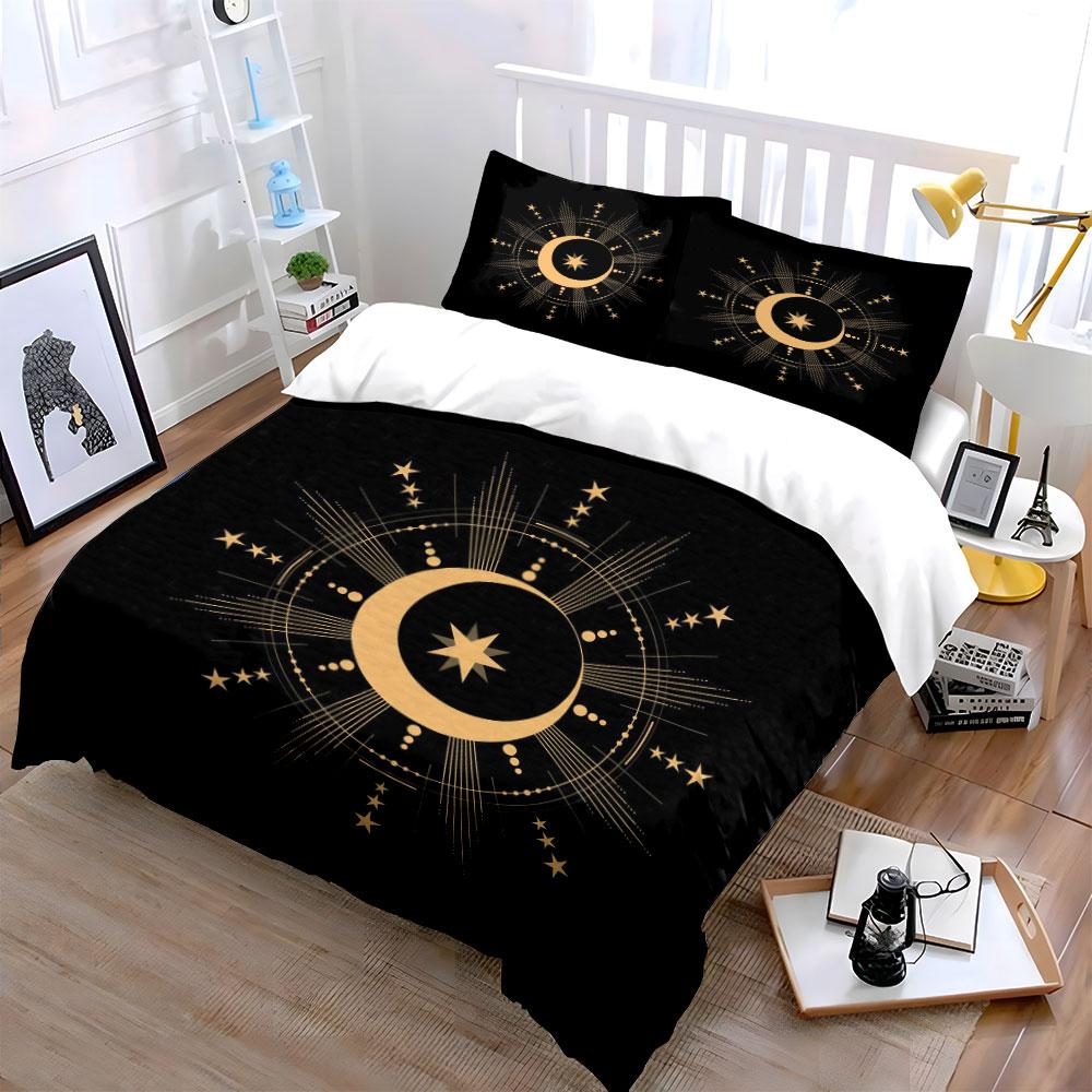 Golden crescent and stars. Bedding sets Duvet cover sets Duvet covers Pillowcases(1*Duvet Cover 2*Pillowcases without duvet insert)