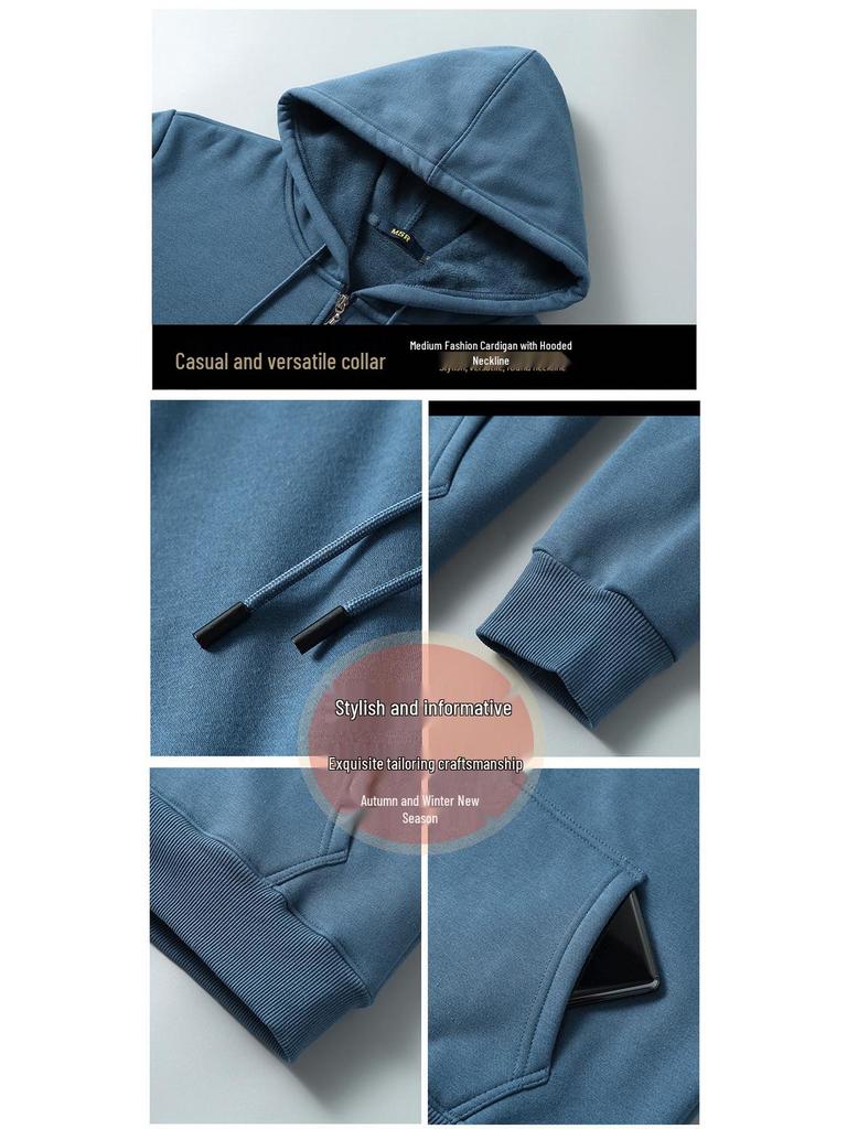 Pánský plyšový kardigan s kapucí - Podzimní/zimní volná bunda, Plus size