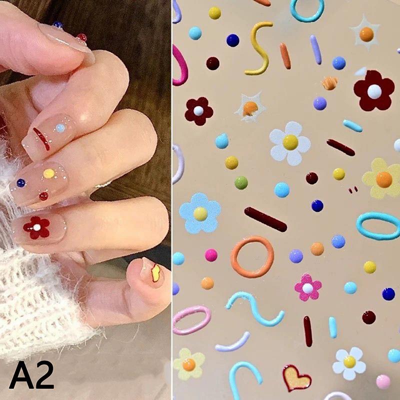 

5D рельефные наклейки для ногтей в виде цветка и бабочки, красочные цветочные лепестки, дизайн ногтей, наклейки, акриловые самоклеящиеся слайдеры, декор A2