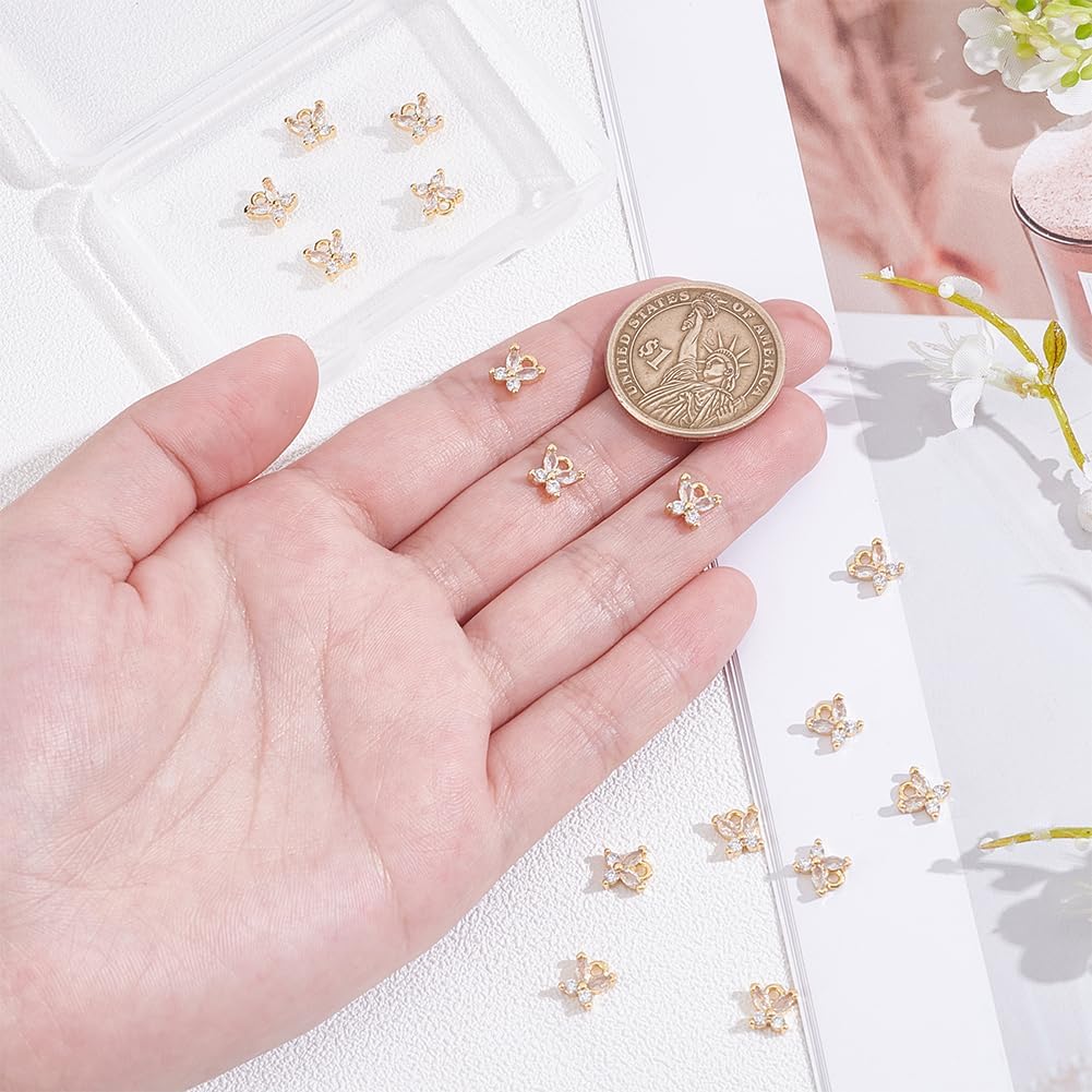 UNICRAFTALE 16Pcs Micro Pave Clear Crystal Rhinestone Pendants Real 18K Gold Plated Butterflies Pendants Glass Crystal Butterfly Charms for Necklace