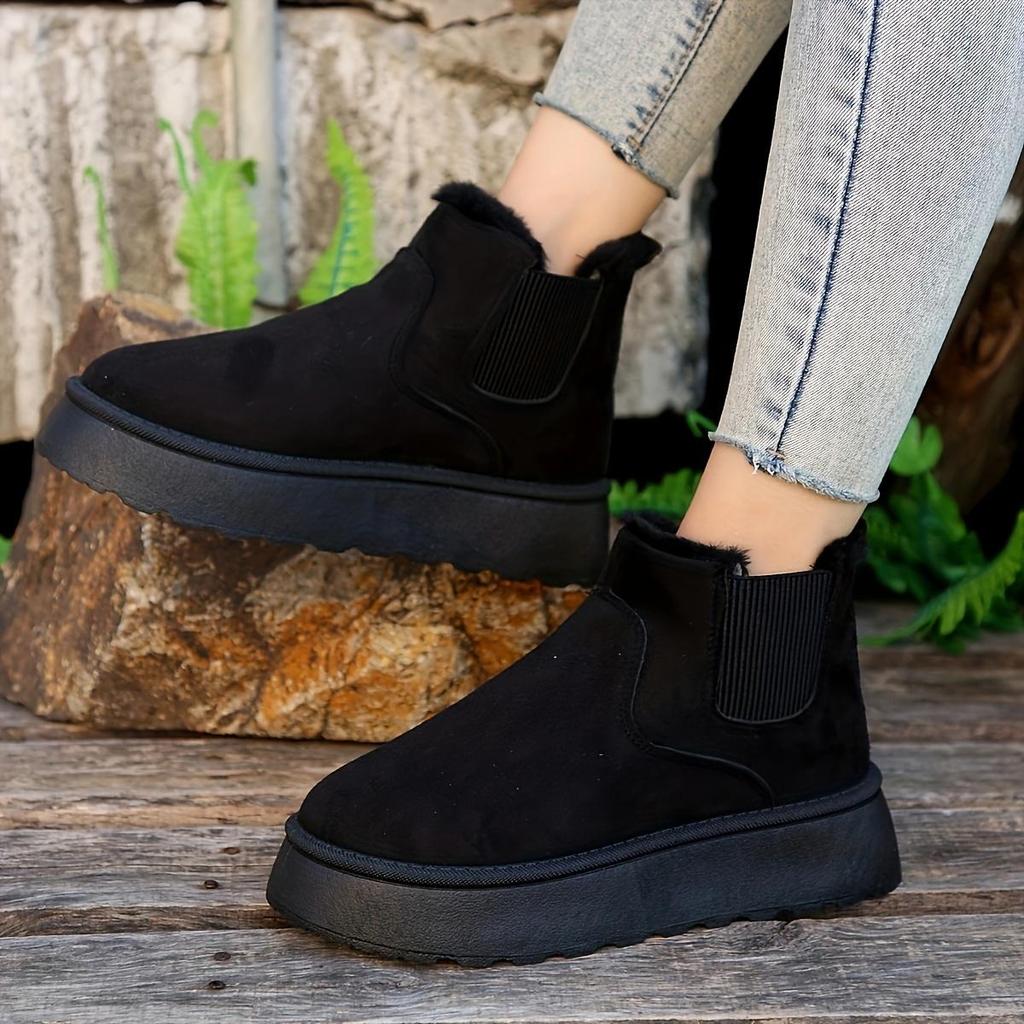 Winter Women's Solid Color Fluffy Boots Slip On Fleece Lining Platform Soft Sole Boots Plush Non-slip Warm Boots
