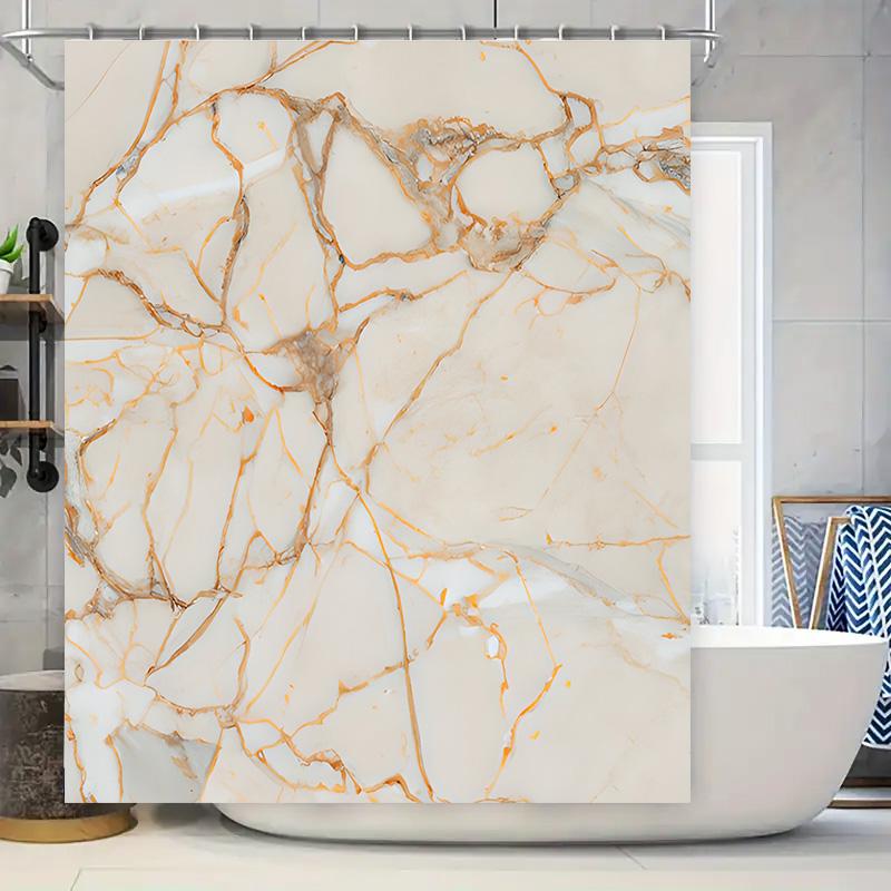 

Белая мраморная шторка для душа с золотыми прожилками Элегантный домашний декор для ванной комнаты Роскошная водонепроницаемая ткань Размер настраиваемый (180x240c 180x200cm