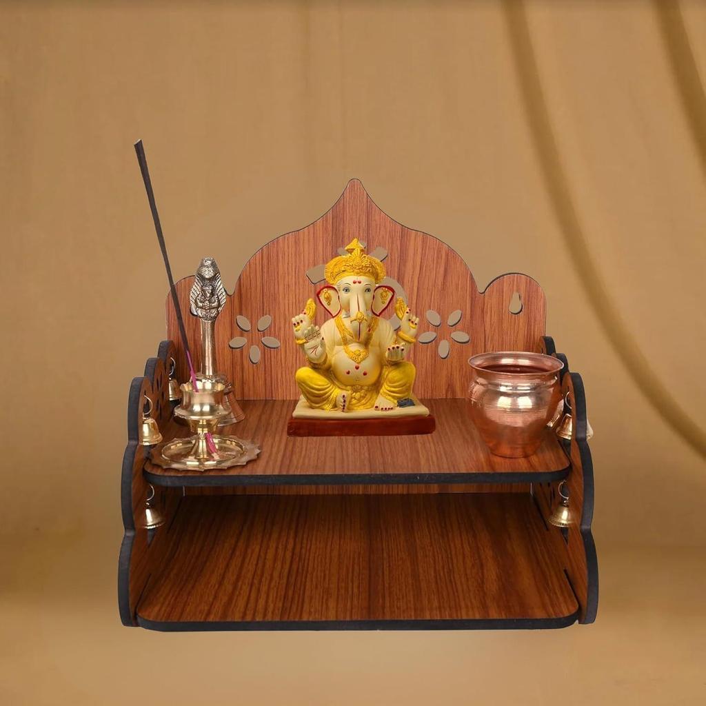 Pooja Mandir für Zuhause & Büro, Wandmontierter Holztempel, Pooja-Ständer mit Aufbewahrungsschrank, Heimdekor, Kleine & Große Größe (Mandir Design 1)