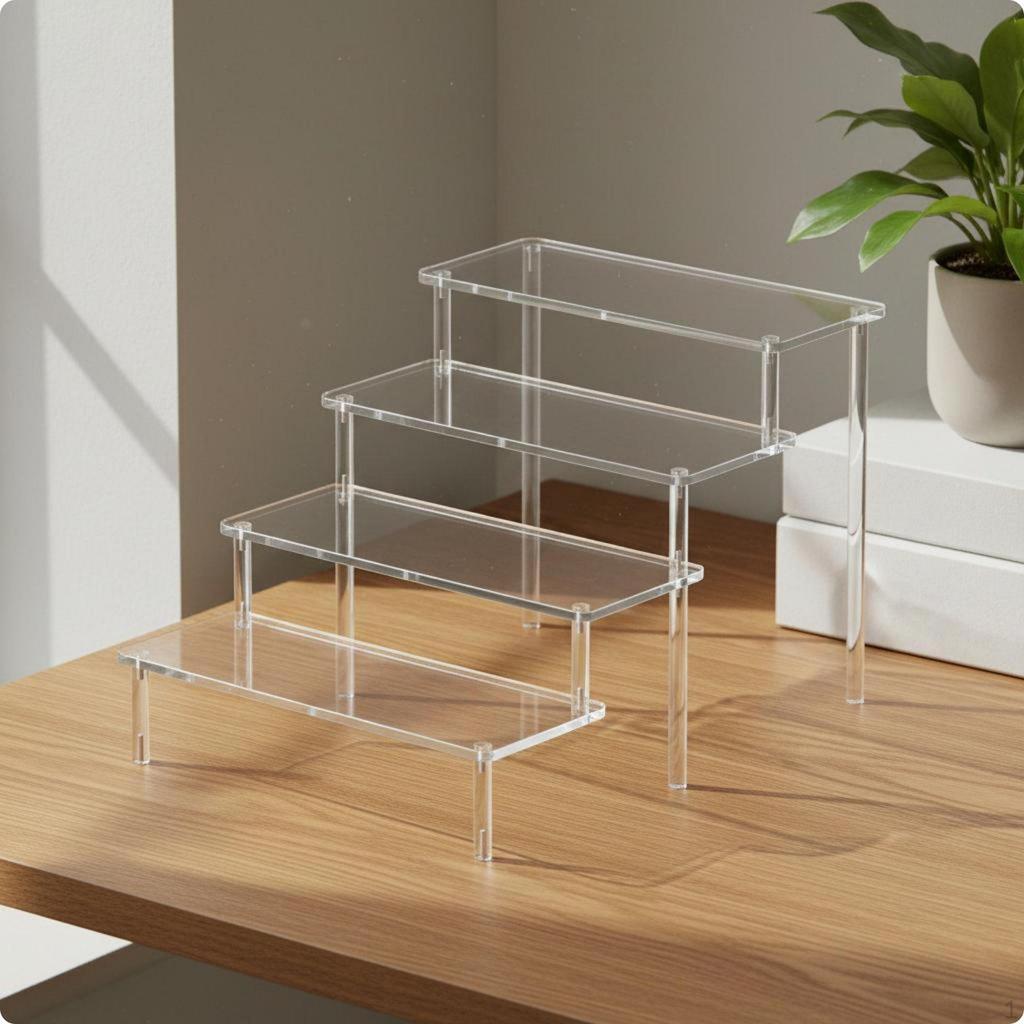 Clear Stepped Shelf Transparent Step Display Rack High SeeThrough Quality Acrylic Stand for