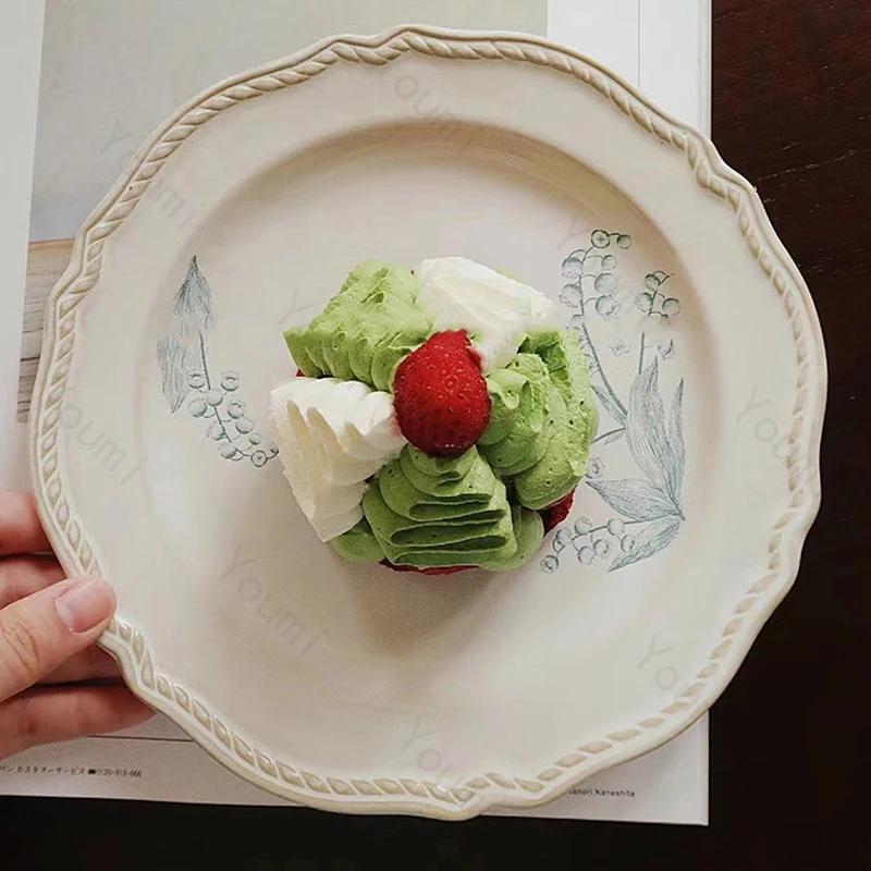 French Palace Style Dining Plate Afternoon Tea Dessert Ceramic Plates Household Breakfast Fruits Dishes Exquisite Tableware
