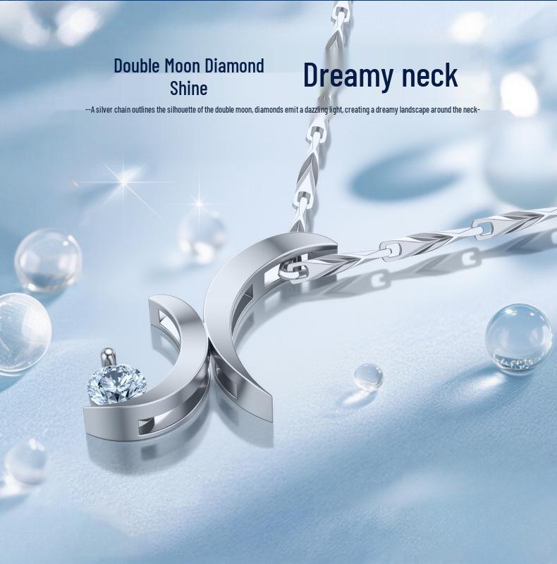 Double Moon S925 Sterling Silver Minimalist Clavicle Necklace - Korean High-End Light Luxury Design