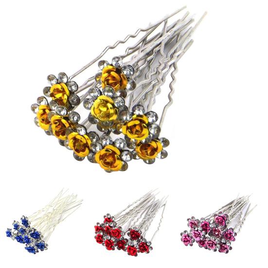 Buy 10 Pcs Women Fashoin Silver Plated Rhinestone Rose Flower Hair Pin