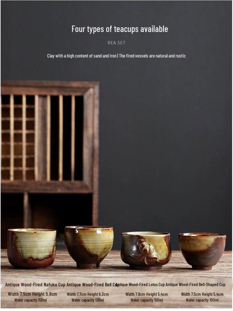 Coarse Pottery Wood-Fired Ceramic Tea Tasting Cup - Retro Single Gongfu Tea Bowl.
