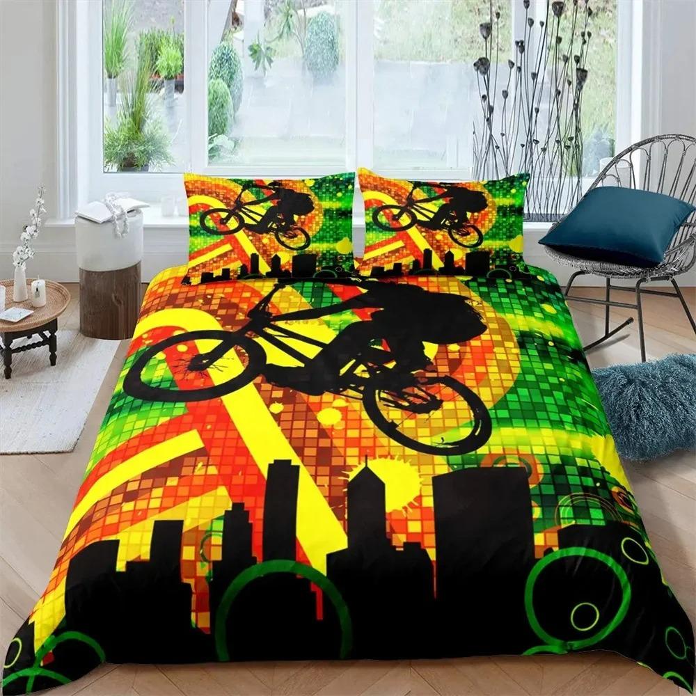 2026 NEW Bicycle Duvet Cover Set Microfiber Mountain Bike Comforter Cover Sport Game Tie Dye Pattern King Size Twin Bedding Set