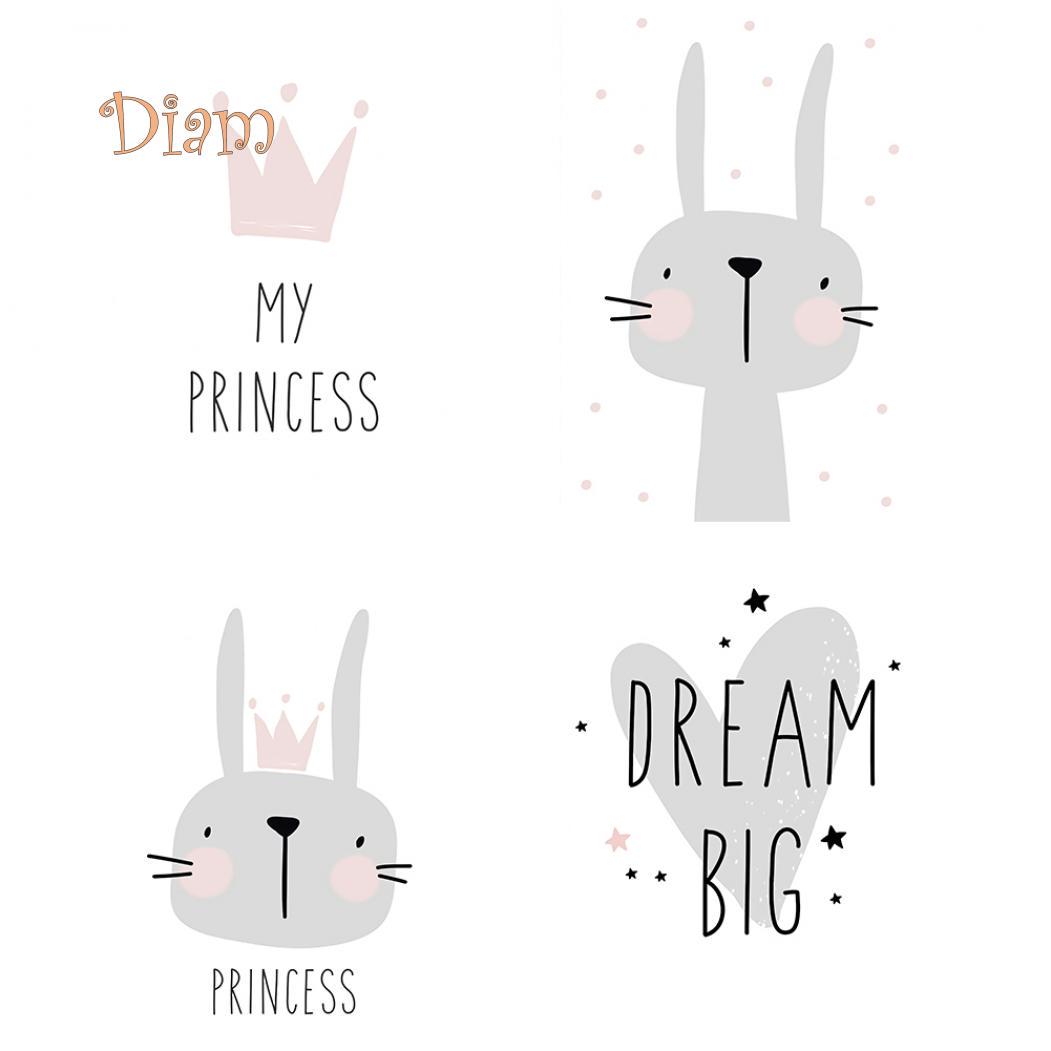 

Tenfyer Nordic Cartoon Rabbit Letter Canvas Printed Home Kids Room Art Wall Painting