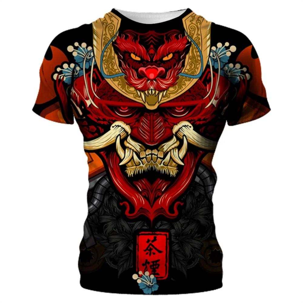 2025 Fashion Samurai Mask Graphic T-shirts For Men Harajuku Streetwear 3d Print Short Sleeve Round Neck Male Tops