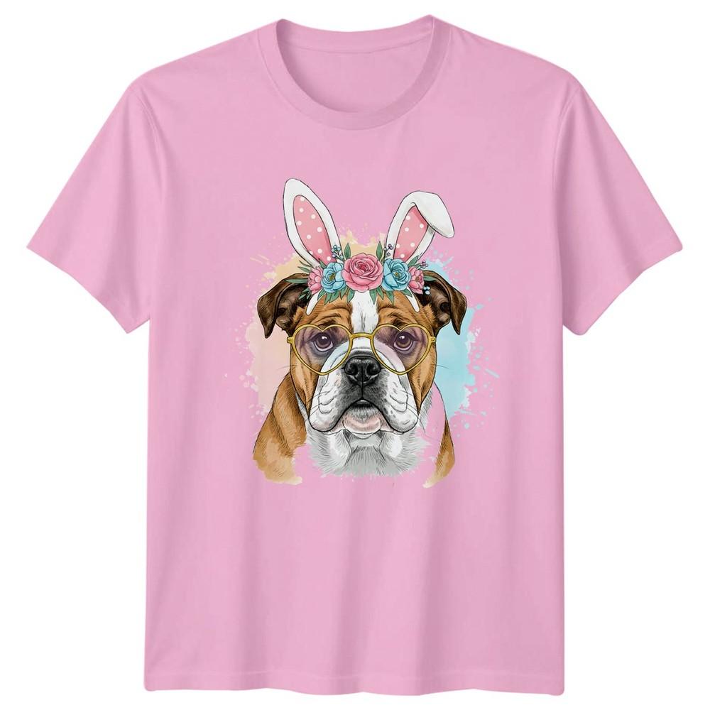 Cute Watercolor Bulldog Wearing Bunny Unisexs TShirt Easter Dog