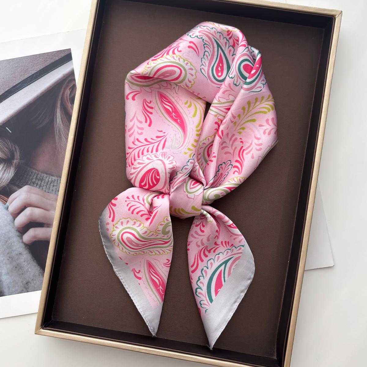 Paisley Women Square Scarf Silk Imitation Floral Print Neckerchief Bandana Lady Shawl Scarves Wrap Head Hair Band Ties