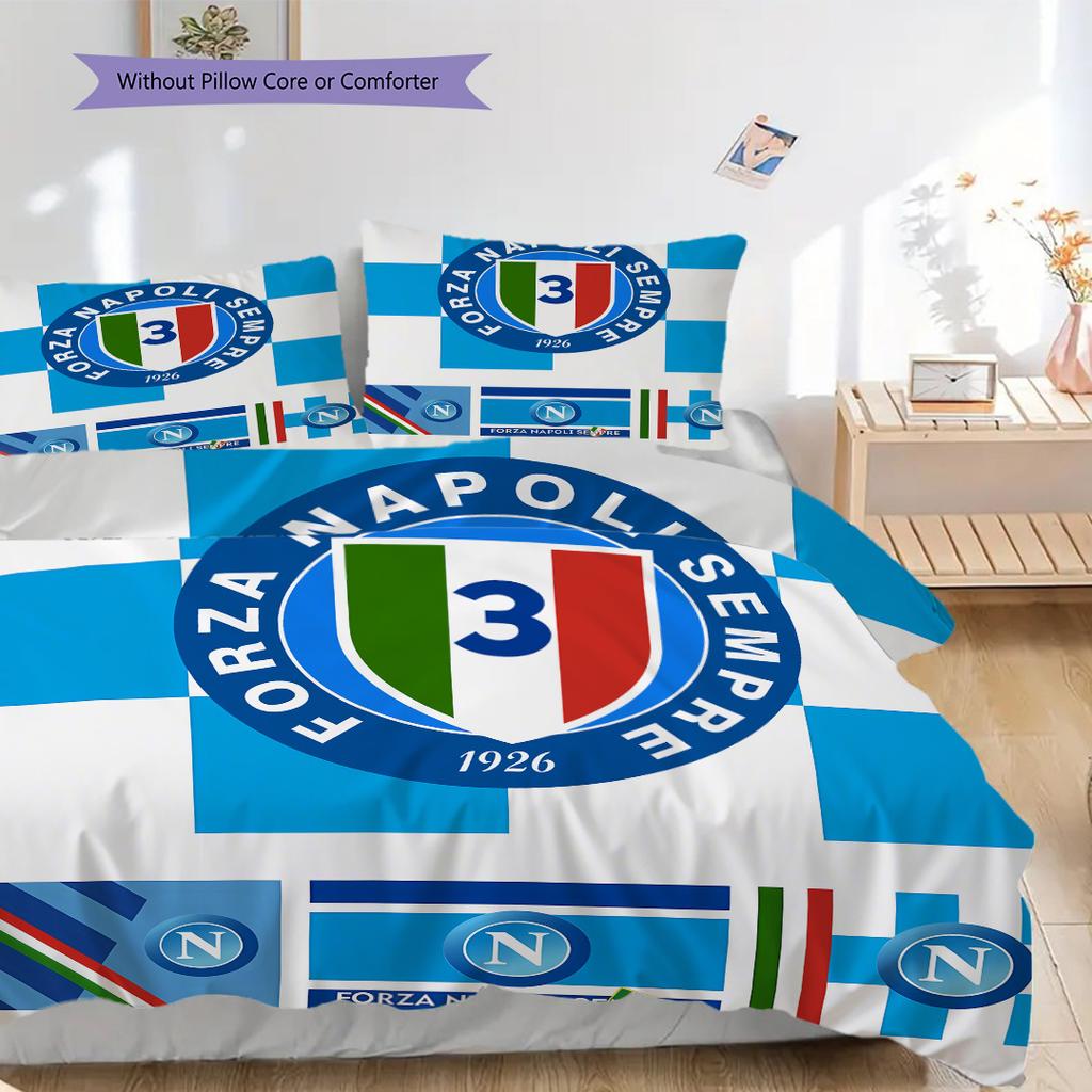 SSC Neapol Vzor Povlečení Sada Prošívaných Dek Quilt Cover Povlak na Polštář Domácí Dekorace Dárek k Narozeninám (1 * povlak na peřinu + 2 * povlak na polštář, bez jádra)