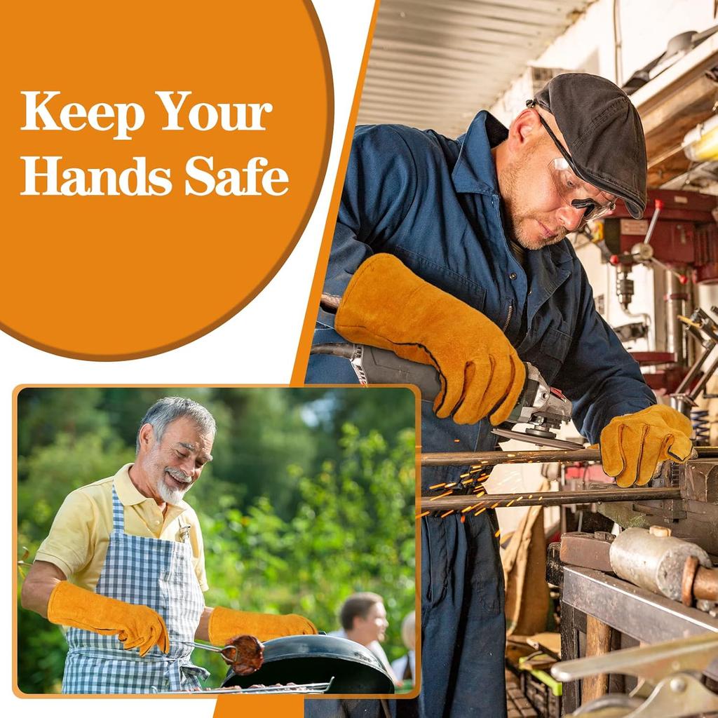 Heat-proof Welding Work Gloves 1/2 Pair Flame-retardant Metal Welding Protector Yellow Gloves Soldering Welding Gloves Tools