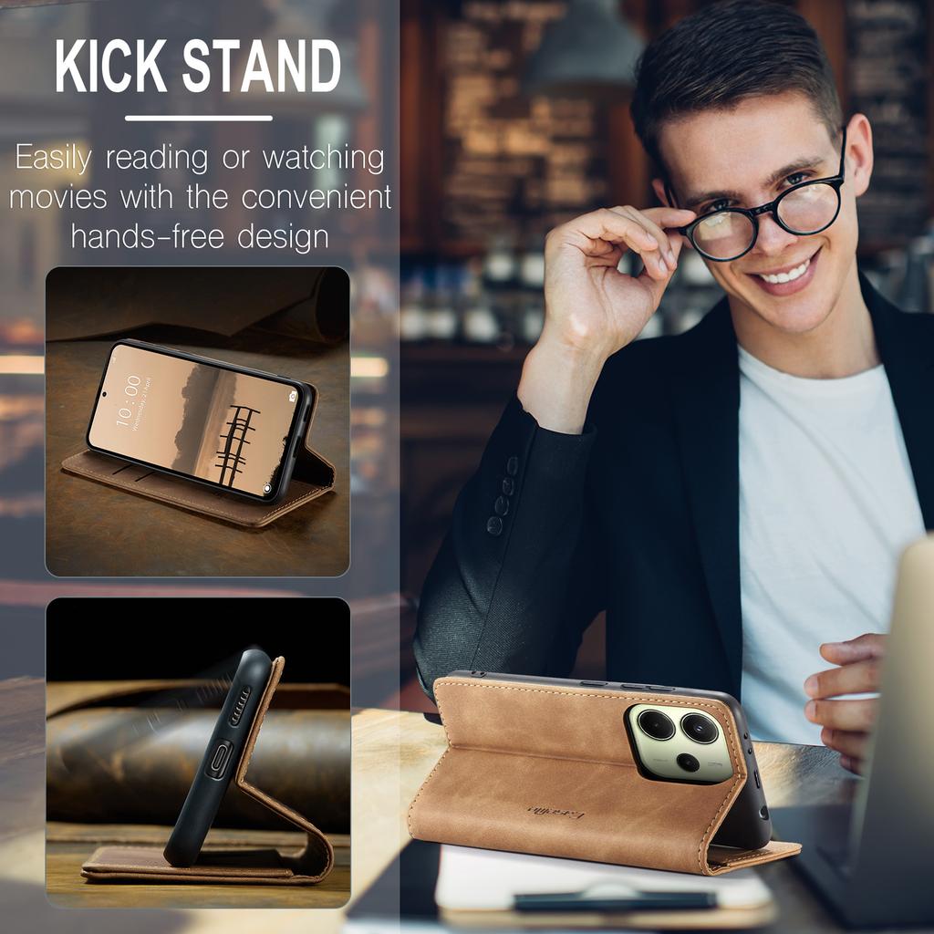 For Xiaomi Redmi Note 14 4G (164.84x78.15x8.16mm) Wallet Case CASEME 013 Series PU Leather Phone Cover Stand