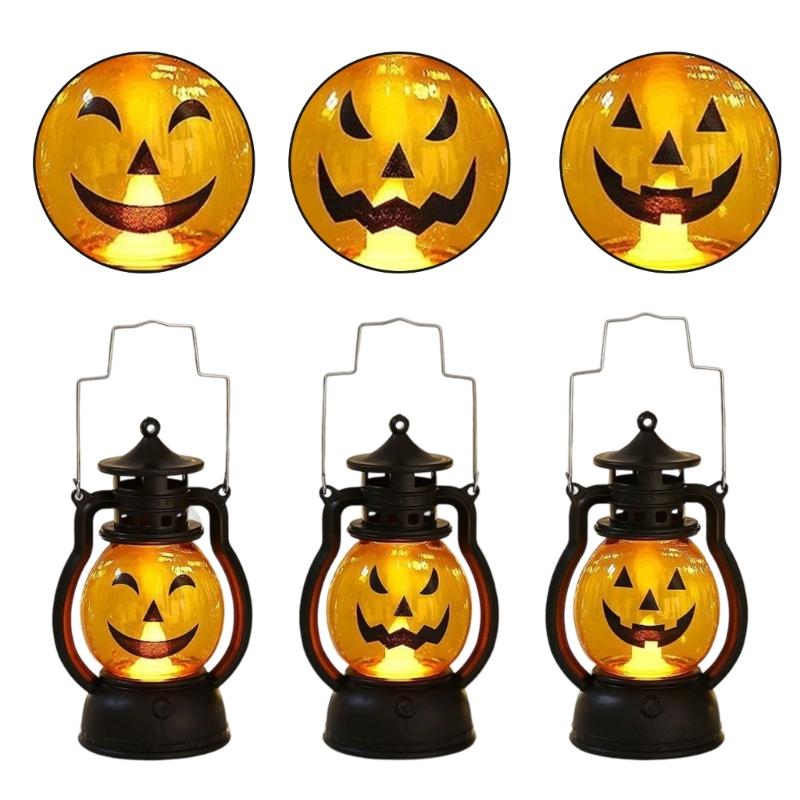 LED Warm Light Halloweens Pumpkin Lantern Safe Plastic Materials Easy Assembly Portable Decoration for Home School Event