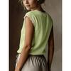 Womens Retro Loose Round Neck Solid Color Lace Splicing Sleeveless Linen Shirt