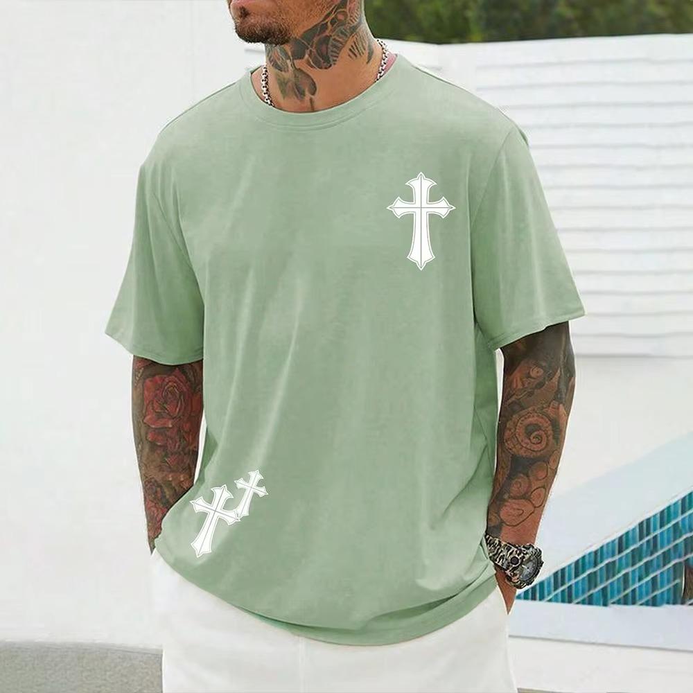 Módní triko s hip-hopovým křížem s grafickým potiskem 2024 nadměrná velikost s volným výstřihem do O Trička s krátkým rukávem Nové ležérní denní pánské oblečení